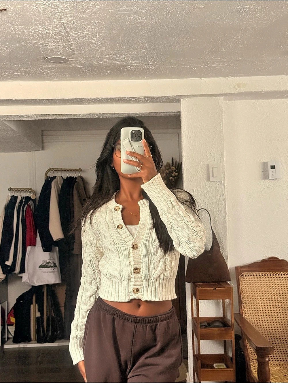 Abercrombie Cable Knit Cropped Cardigan in Cream Like New